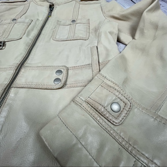 KENNETH COLE REACTION leather beige moto jacket size S - Picture 7 of 14